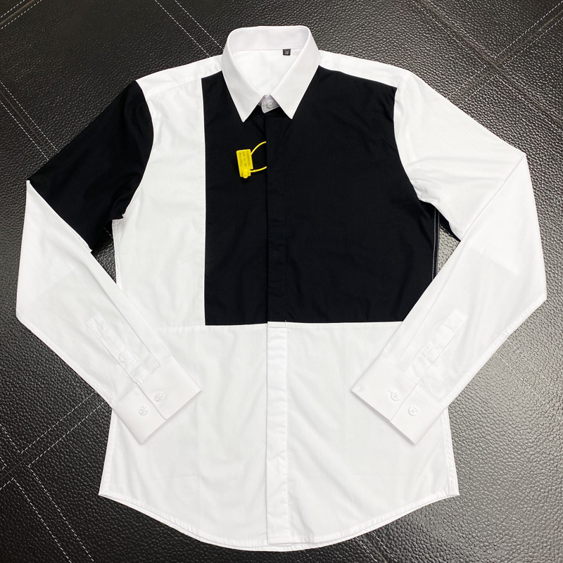 

Black White Patchwork Shirt Men High Quality Cotton Business Male Dress Shirts Long Sleeve Slim Casual Camisas Mens Clothes