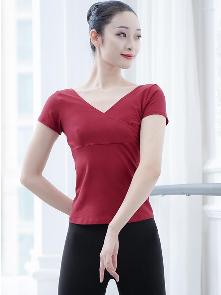 

Stage Wear Ballet Practice Suit V-neck Gym Female Exam Short-sleeved Backless Yoga Body Modern Dance Top, Light purple