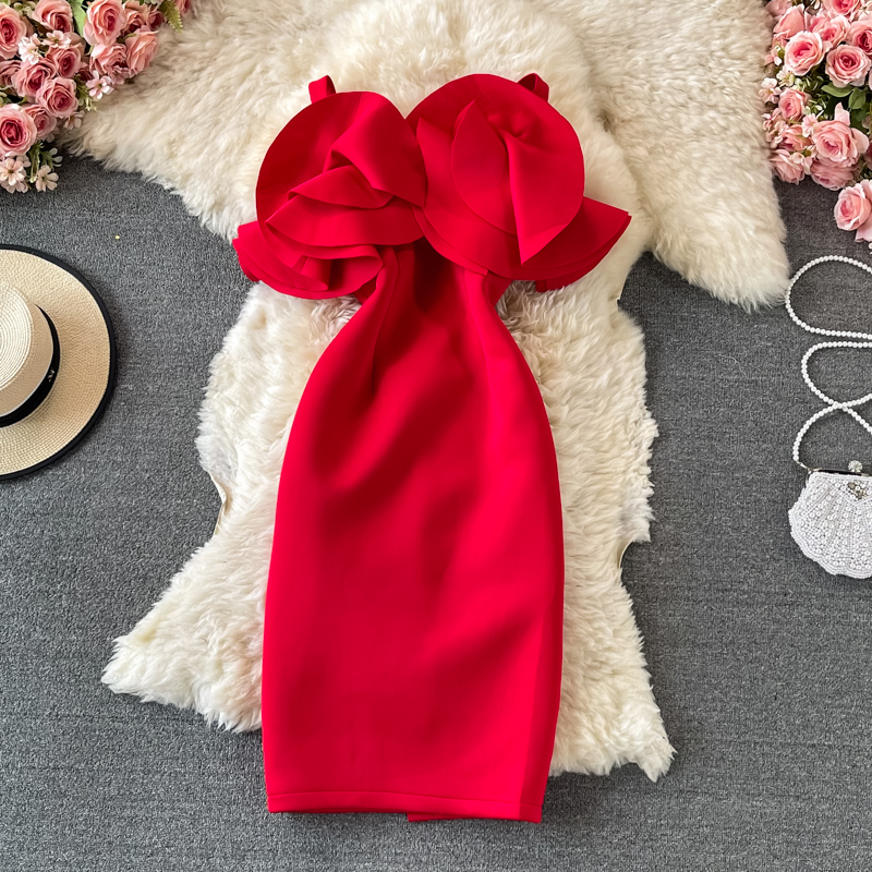 

Ladies Light Luxury Casual Dresses Temperament Feast Robe Women Slash Neck Ruffles Off-shoulder Party Female Dress High Waist Vestido 2023, Same as picture