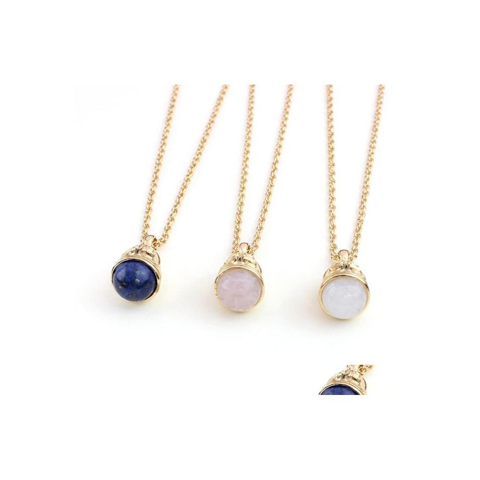 

Pendant Necklaces Bell Rose Pink Quartz White Crystal Lapis Lazi Natural Stone Necklace Chain For Women Girl Brand Jewelry Drop Deli Dh9P6