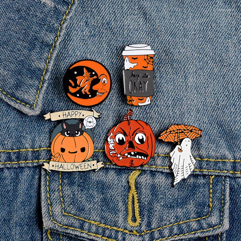 

Brooches Cartoon Brooch Creative Ornament Halloween Alloy Series Pumpkin Ghost Witch Cat Badge Enamel Pins Birthday Gift