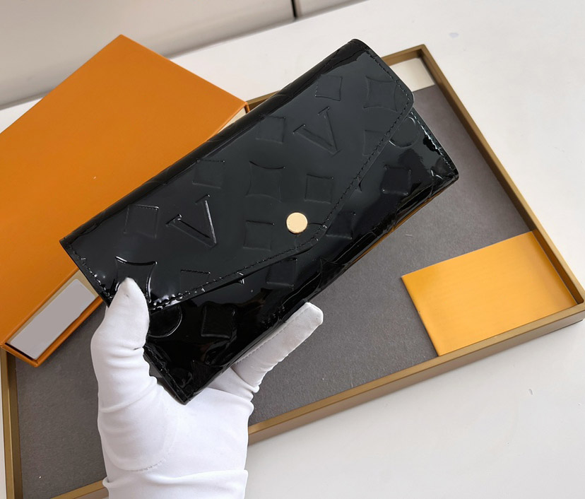

Fashion designer wallets luxury envelope purse mens womens patent leather clutch Highs quality embossed flower letter coin purses card holder original box dust bag, 60531#monogrames