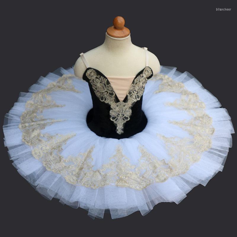 

Stage Wear 2023 Black Professional Ballet Tutu White Swan Lake Costume Pancake Girls Children Dress Kids