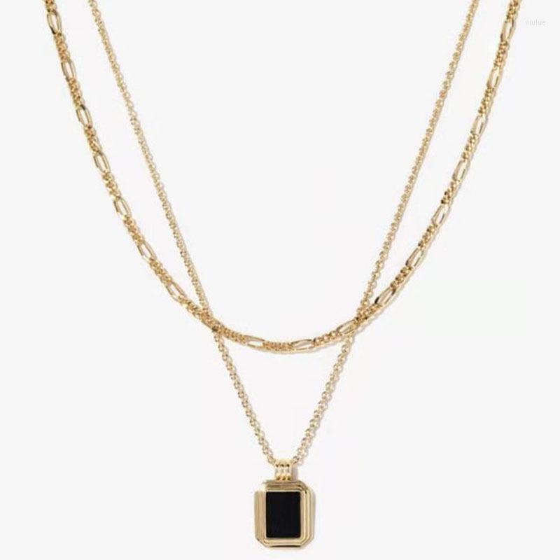 

Pendant Necklaces 2023 Fashion Stainless Steel Jewelry For Women Designed Layering Delicate Textured Black Square Choker