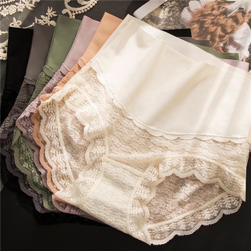 

Women's Panties Summer Thin Style High Waist Lace Female Abdominal Retraction Ice Silk Traceless Pure Cotton Antibacterial Underwear, Black 2