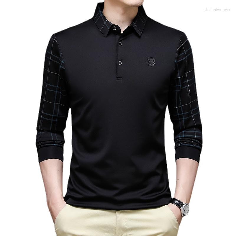 

Men's T Shirts Men's T-Shirt Youth Business Long Sleeve Fashion Casual Lapel Polo Shirt Men Tees O-Neck Patchwork, Black