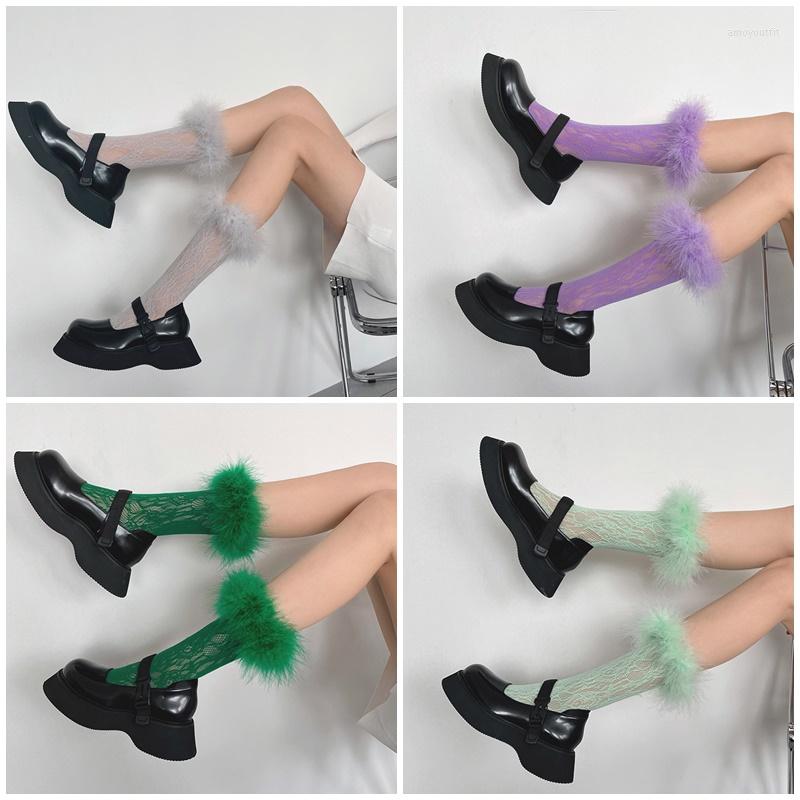 

Women Socks Y2K Women's Hosiery Sexy Lace Middle Tube Feather JK, Black