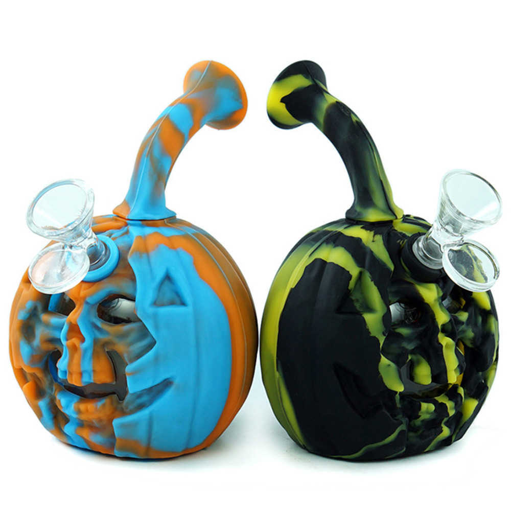

Hookahs Silicone Bongs Detachable Glass Bongs Pumpkin Shape Novelty Fun Style Water Pipes For Tobacco Dry Herb Smoking