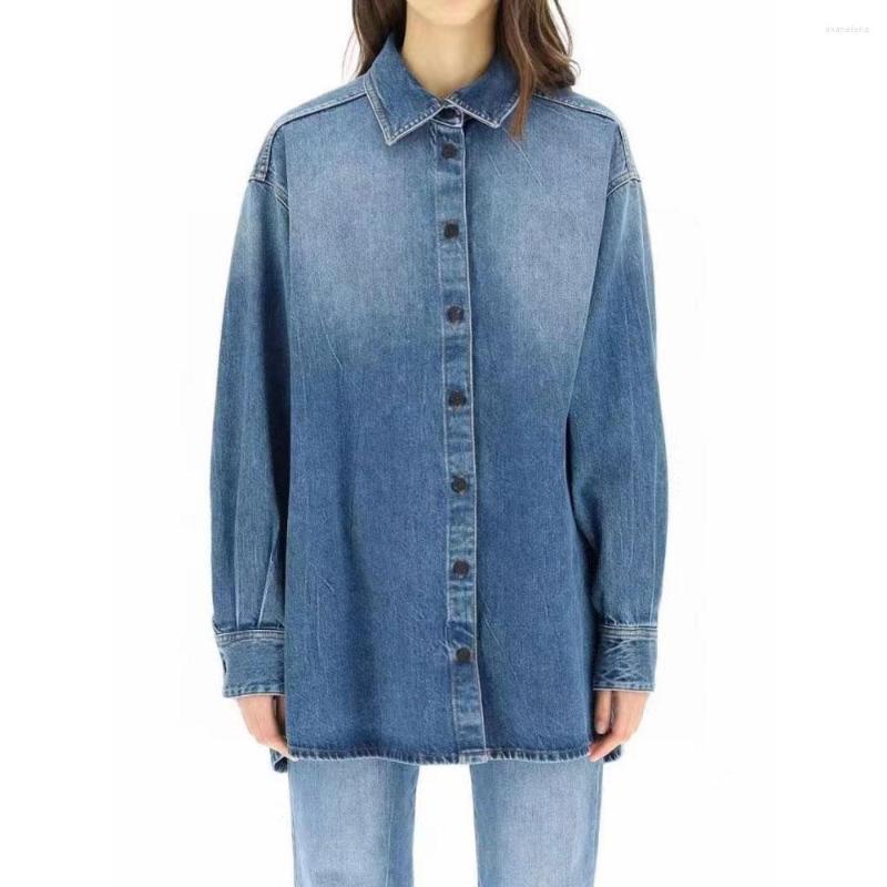 

Women's Jackets Women's Loose Denim Blouse Turn-down Collar Long Sleeve Casual Lady Fahsion Shirt Tops, Blue