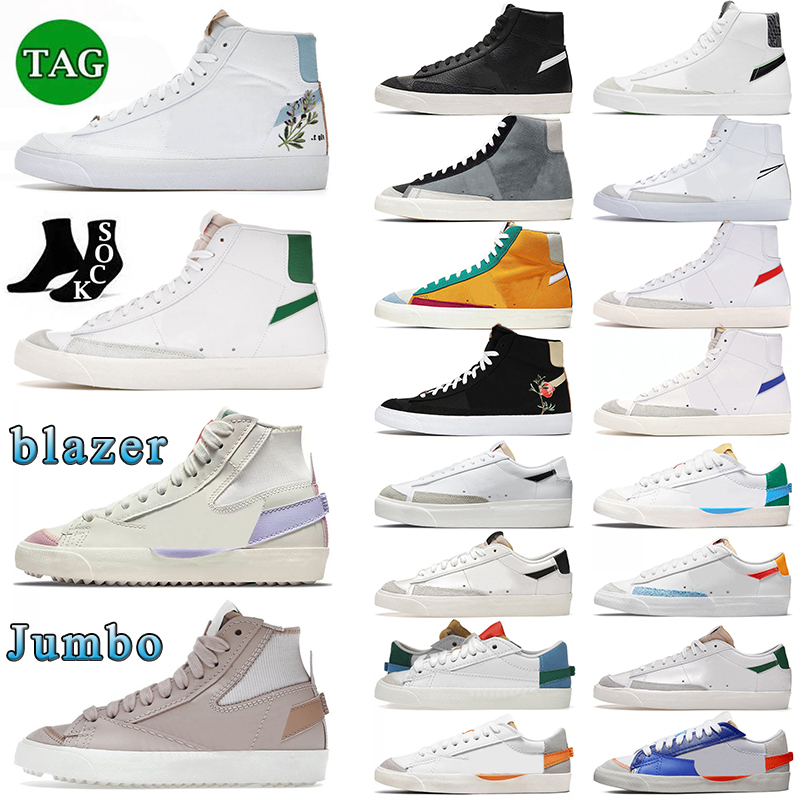 

Blazer Mid 77 Vintage Blazers Jumbo Designer Shoes Men Women OG Casual Black White Indigo Pine Green Pomegranate Arctic Punch Trainers Designer Plate-forme Sneakers, Navy gold