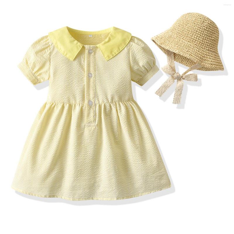 

Girl Dresses For Baby Girls Dress Up Clothes Little Kids Toddler Spring Summer Solid Short Sleeve Sunshade Straw, Yellow