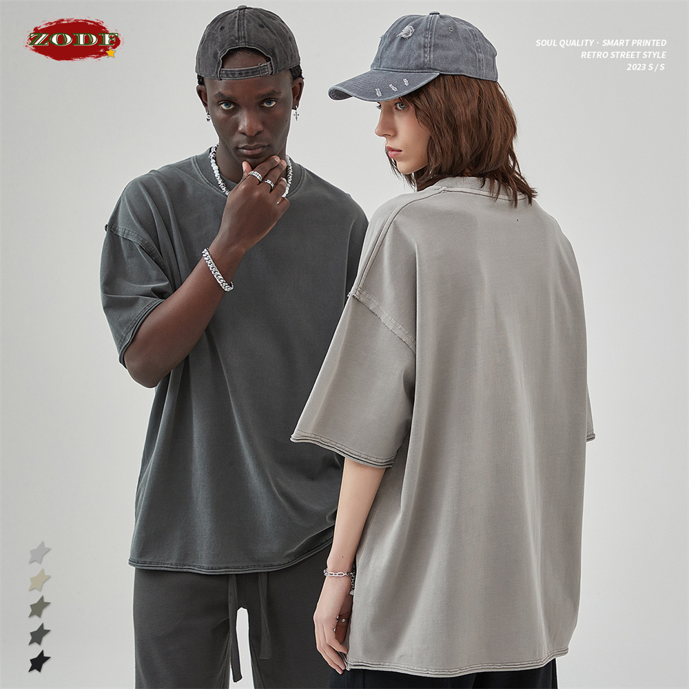 

Men s T Shirts ZODF 2023 High Street Men Batik Washed Solid T Shirts Unisex Summer Loose Edge Noshrink 275gsm Cotton T Shirt Streetwears HY0 6 230220, Black