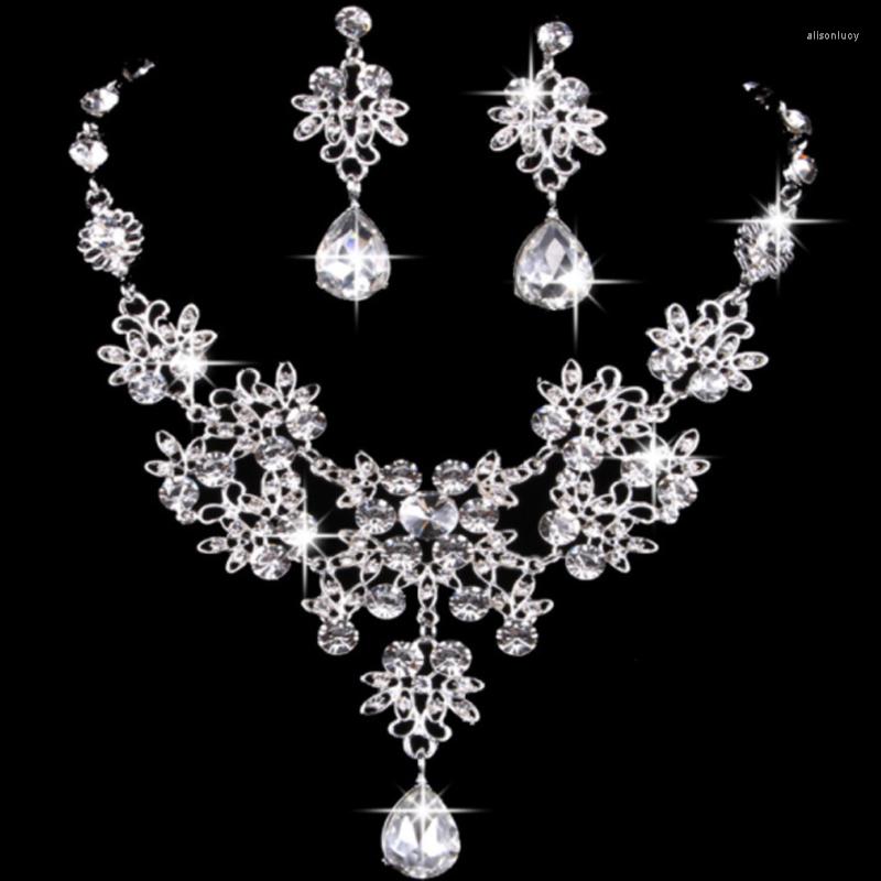 

Necklace Earrings Set Bridal Blue Red Crystal Sets Wedding Jewelry African Luxurious Women Trendy, Picture shown