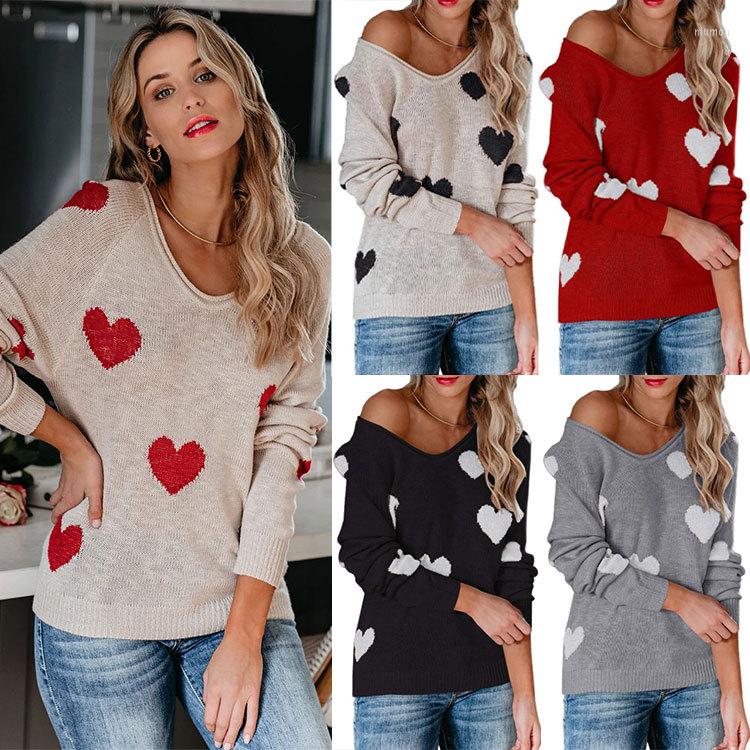 

Women's Sweaters Autumn And Winter European American Commuter OL Love V-neck Sweater Women, Black