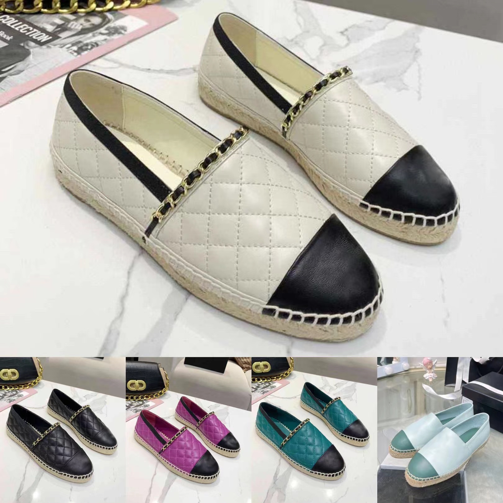 

Designer Luxury Casual Shoes Summer Ladies Flat Loafer Classic Soft Leather Loafers Beach Half Slippers Fisherman Canvas Shoe With Box Size35-40