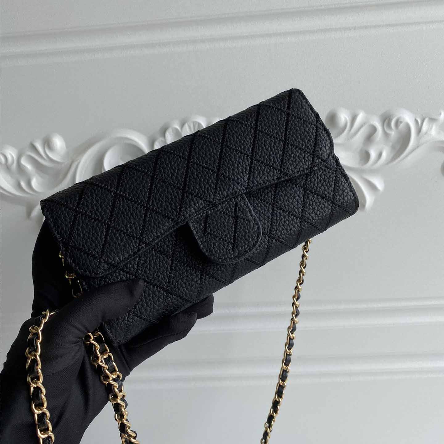 

Womens Mini Rhombus Lychee Leather Bag Quilted Gold Tone Metal Diagonal Shoulder Chain Classic Black Card Bag Single Shoulder Handbag Designer Wallet19x10x3.5cm