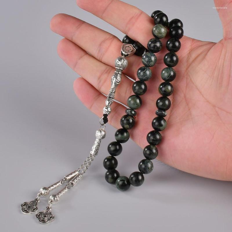 

Charm Bracelets Turkish 10MM Rhyolite Jasper Stone Colored Green Islamic Prayer Beads 33 Tasbih