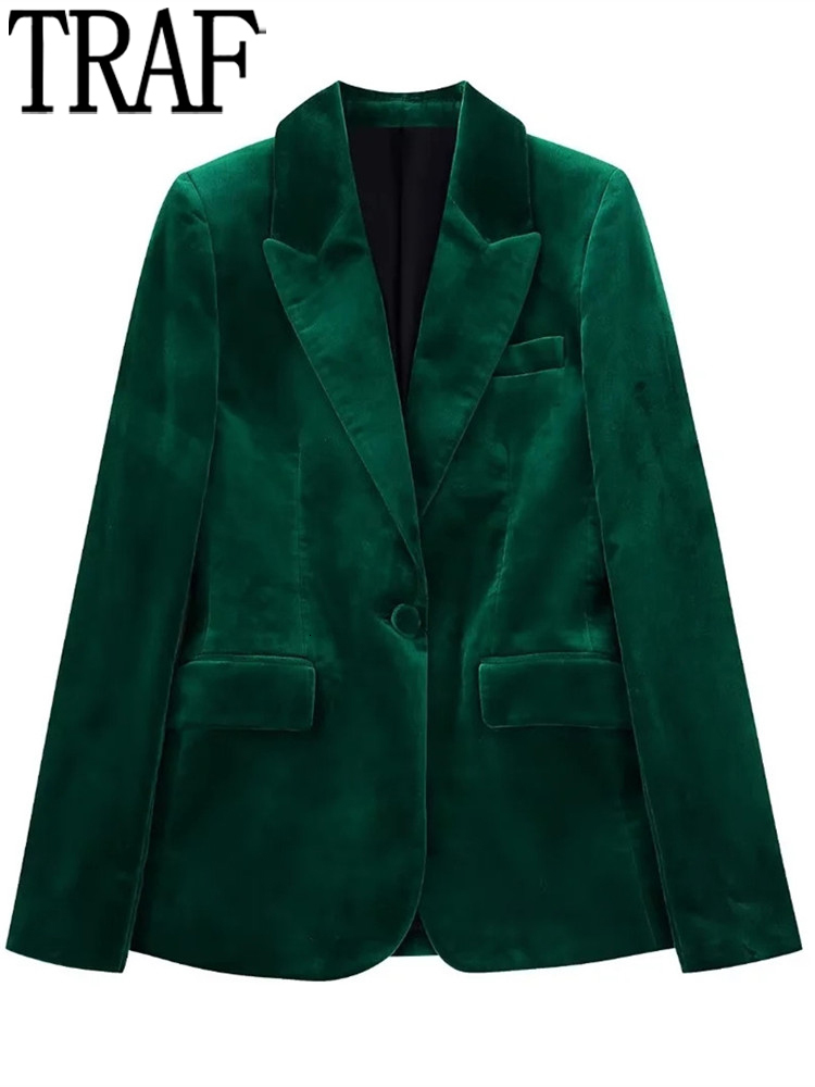 

Womens Suits Blazers TRAF Velvet Blazer Women Winter Green Tailoring Womens Blazer Set 2 Pieces Long Sleeve Chic And Elegant Woman Jacket 230220, Green pants
