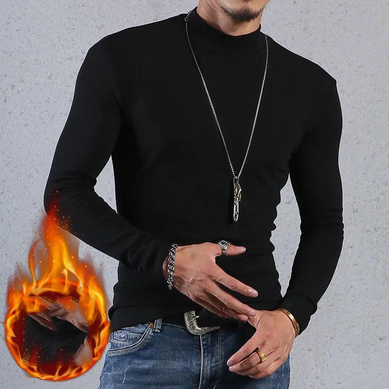 

Men's Sweaters 2023 Autumn Winter Sweater Mens Mock Neck Solid Color Pullovers Men Clothes Slim Fit Male Knitted Pull Homme, Black
