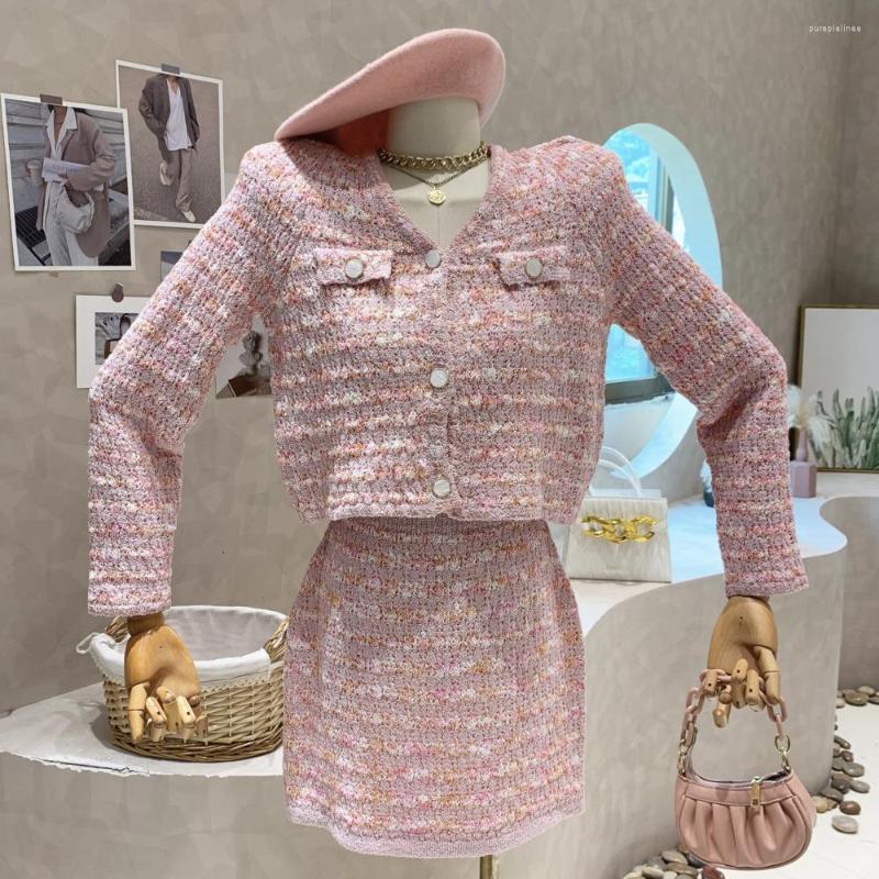 

Work Dresses Women Suit V-neck Knitted Sweater Cardigan Mini Skirt Two-piece Ladies Knitting High Waist Slim Skirts Suits Female, Black