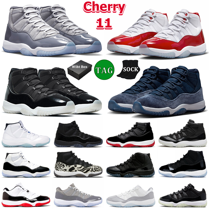 

With Box Cherry 11 Basketball Shoes Men Women 11s Cool Grey Cement Midnight Navy Jubilee 25th Anniversary Low 72-10 Gamma Blue Concord Bred