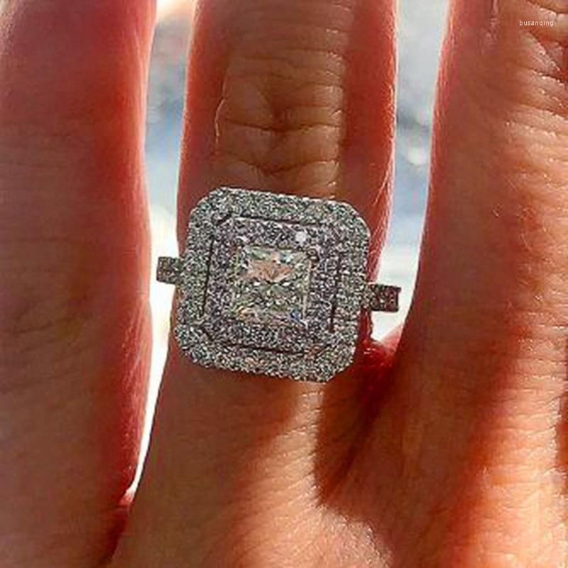 

Wedding Rings 2023 European And American Diamond Ring Princess Cut Female Micro-set Zircon Copper Wholesale