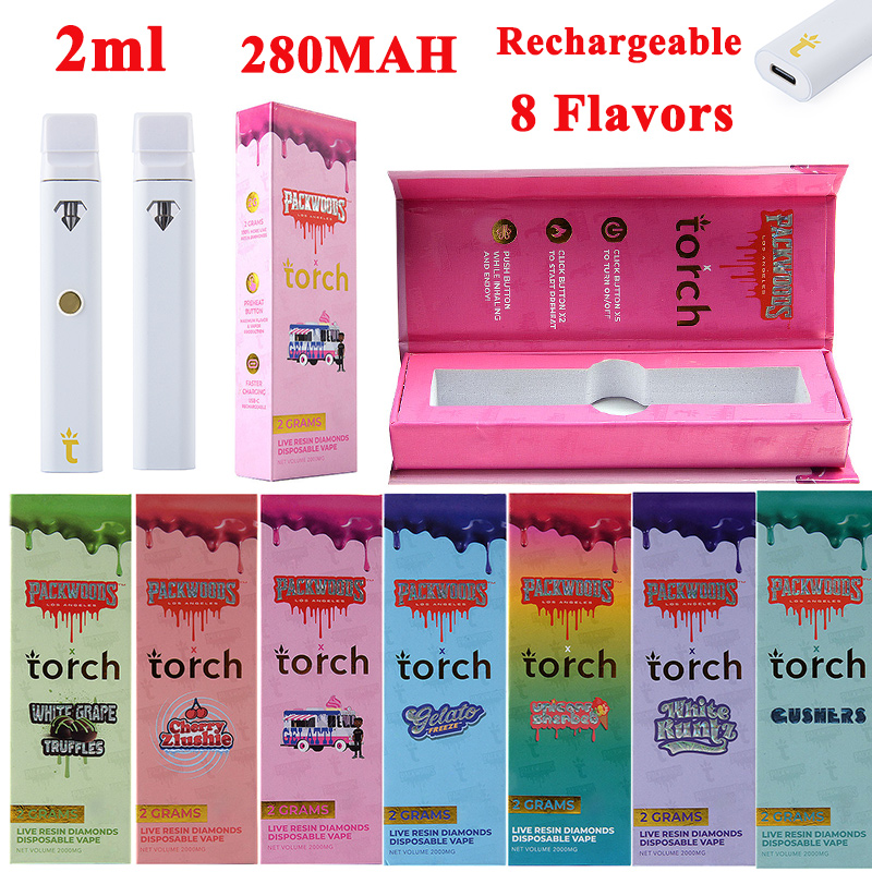 

PACKWOODS X TORCH Live Resin Diamonds Disposable Vapes Pens Premium 2 Grams Disposable Device Pods Empty Thick Oil E Cigarettes Starter Kits Ceramic Coil Dab Pens