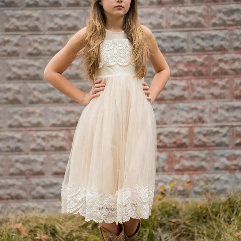 

Girl Dresses Toddler Baby Summer Princess Dress Sleeveless Round Neck Lace Stitching Zipper A-Line Kids Little Girls