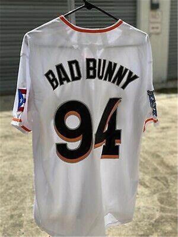 

Maimi Bad Bunny Baseball Jersey White With Puerto Rico Flag Full Stitched Shirt Size S-3XL Top Quality