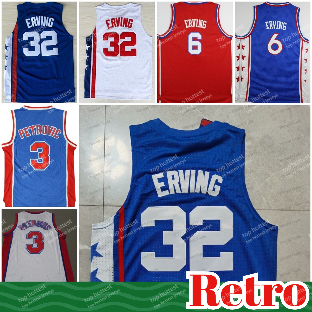

Retro Jersey 6 Julius 3 Drazen Erving 32 Petrovic White Red Blue Mens Basketball Jerseys Stitched Outdoors, Man;as
