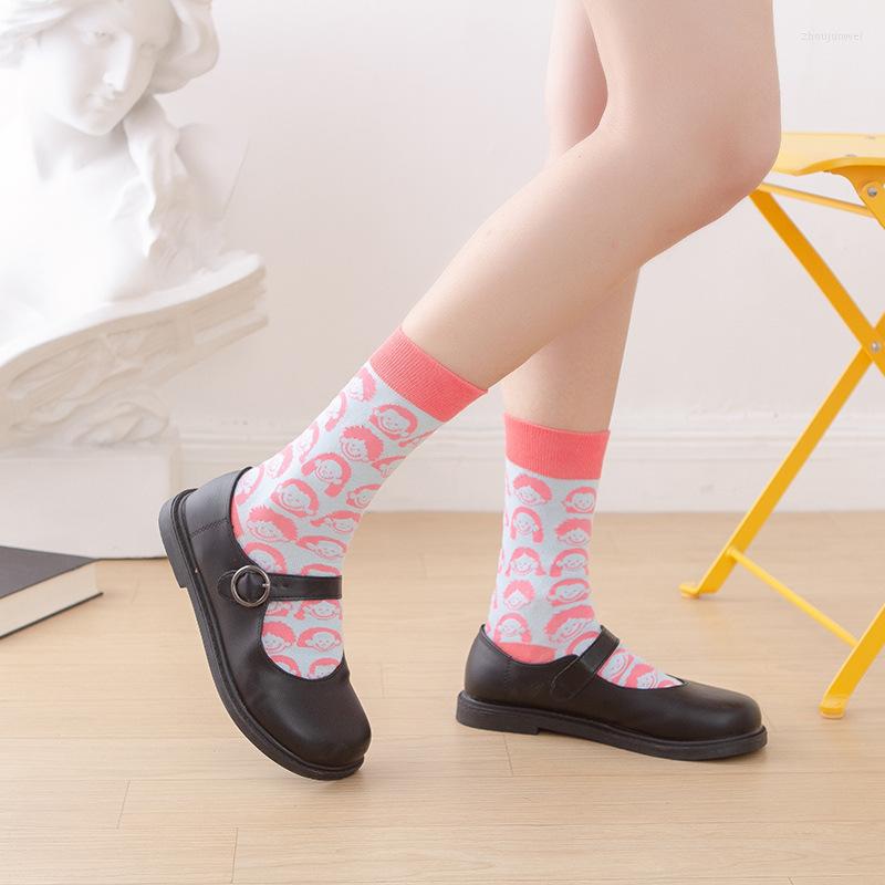 

Women Socks Women's South Korea East Gate Lovely Cartoon Portraits Cotton Ins Middle Tube Novelty Harajuku, Red cartoon avata