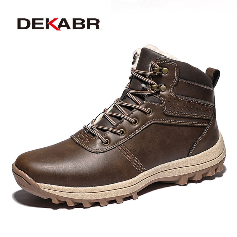 

Dress Shoes DEKABR Brand Winter Genuine Leather Ankle Snow Men Boots With Fur Plush Warm Men Casual Boots High Quality Waterproof Boots 230217, 03 black