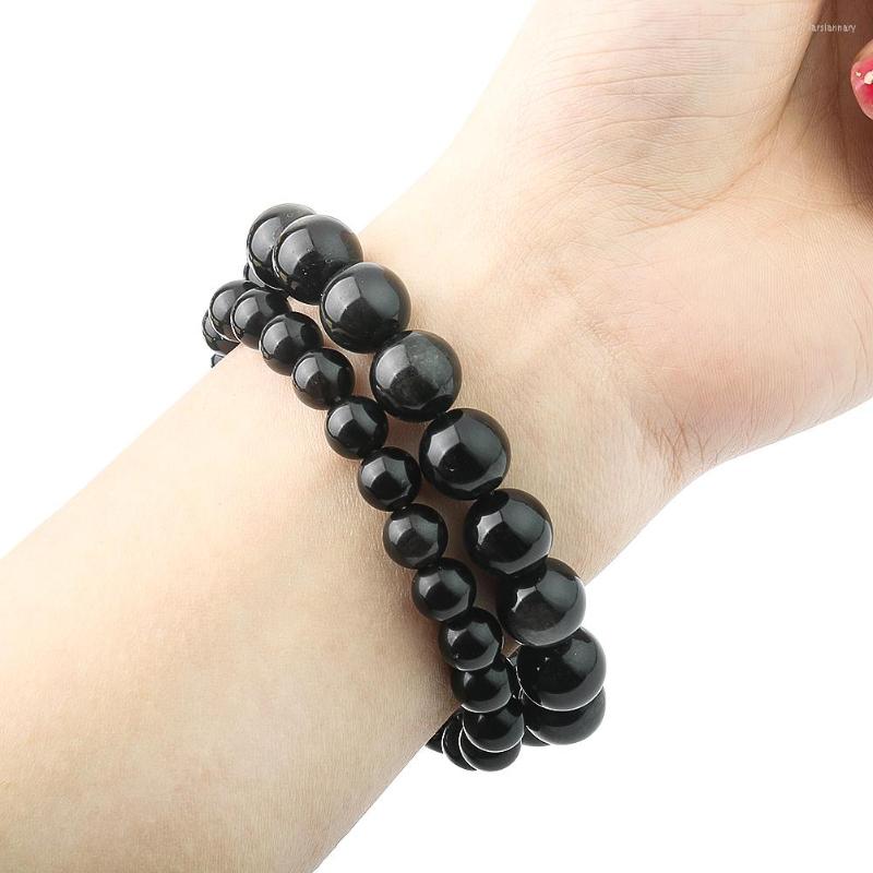 

Strand Luster Black Spacer Beads Real Obsidian Crystal Quartz Bracelet Magnetic Energy Reiki Amulet Mascot Bangle Couple Jewelry Charm