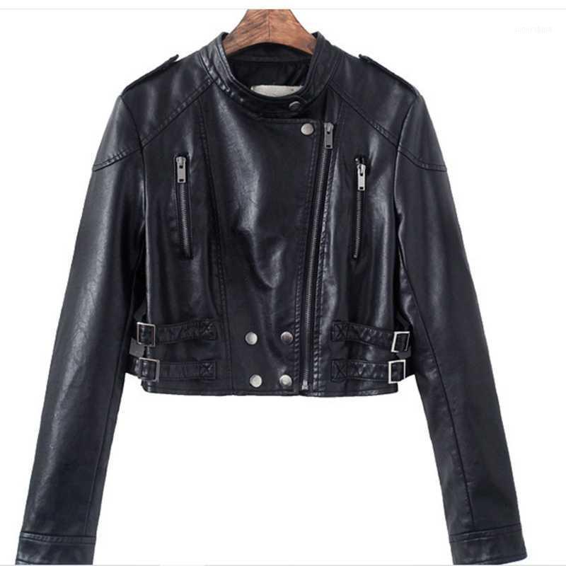 

Women' Jackets 2023 Spring And Autumn Leather Jacket Short Slim Fitting Crew Neck Motorcycle Coat1, Wt024-black
