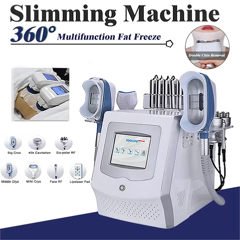 Double Chin Cool Handle Fat Freezing Face Slimming machine 360 Cryo Weight Loss Cryolipolysis Equipment 40K Cavitation RF lipo laser pads boby shapi