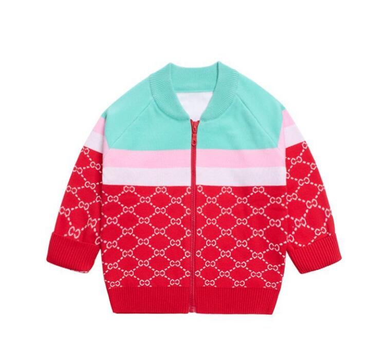 

kids designer clothes pink Knitted jacket red Cardigan baby girl Sweaters zip up plaid knitwear Jumper children coat