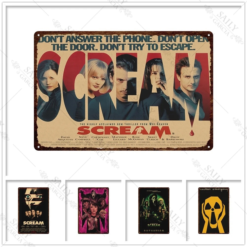 

Scream Dead Horror Film Metal Tin Sign Posters Movies American Wall Art Metal Plates Man Cave Pub Bar Sign Metal Decor Plaques 20x30cm Woo
