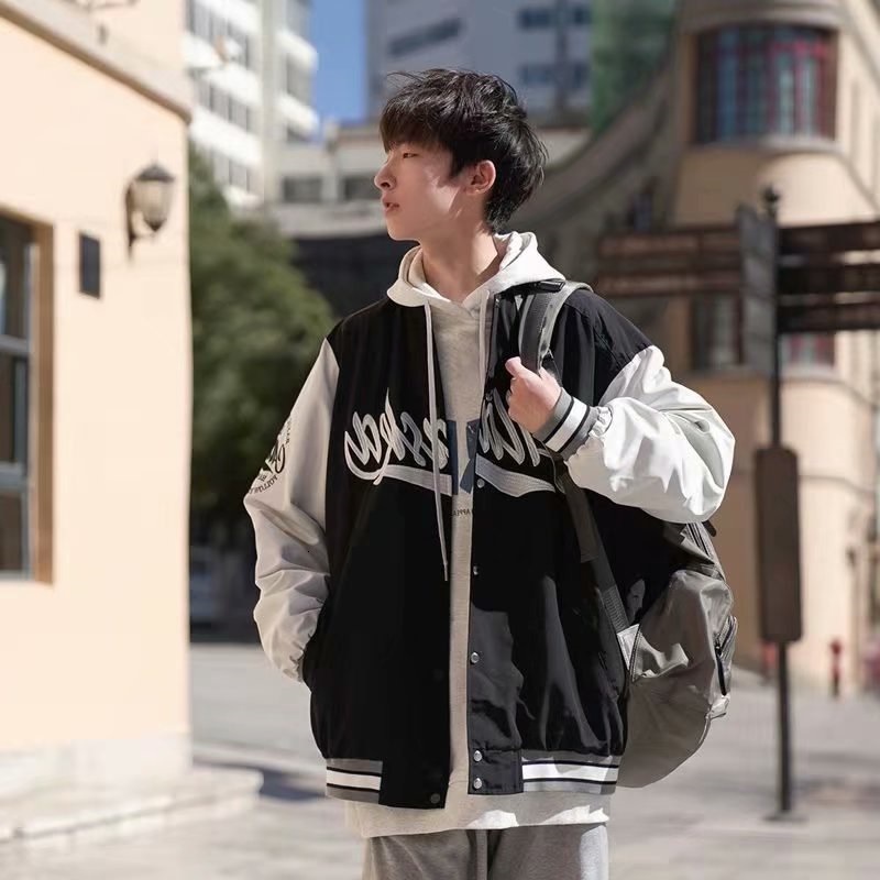 

Men s Jackets Pilot Bomber Hit Hop Baseball Causel Loose Couple Jacket University Varsity Solid Color Casual Korean Clothes 230217, White