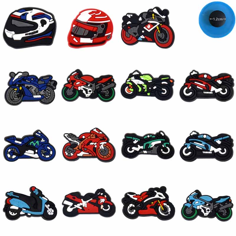 

30PCS Cartoon Fashion Motorcycle Icon PVC Soft Croc Charms For Boys Party Gifts Cool Graden Shoe Accessoires DIY Wristband Decor wholesale