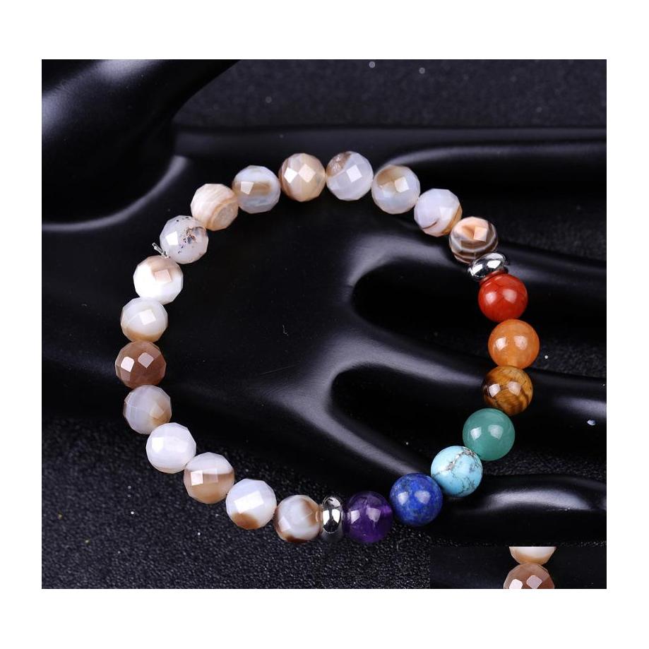 

Charm Bracelets 7 Chakras Men Bracelet Faceted Stripe Agate Stone Beads Braided Yoga Hand String Women Jewelry Friendship Gift Drop D Dhmov