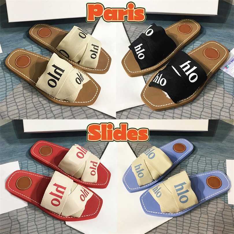 

Womens designer slippers Paris COE Woody Flat Mule Slide Sandals Sail Black white olive beige red mesh embroidered embossed linen pink fashion beach women slides, 01 sail black