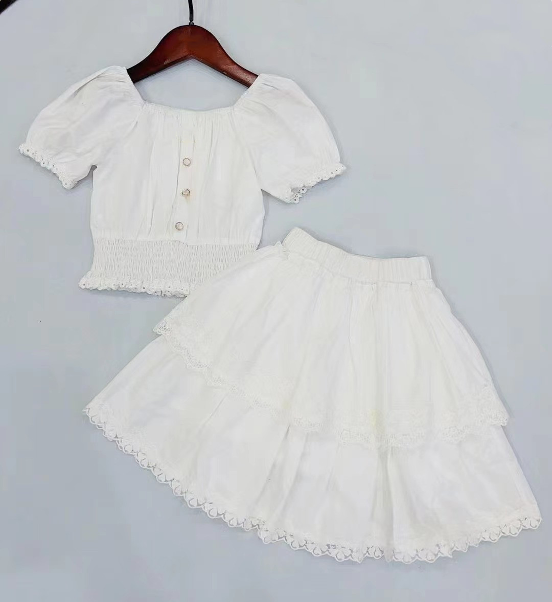 

Girls' Suit Summer New sets British Style Skirt Suit Two-piece Suit Kids Clothes Girls Kids Girls children dress, White