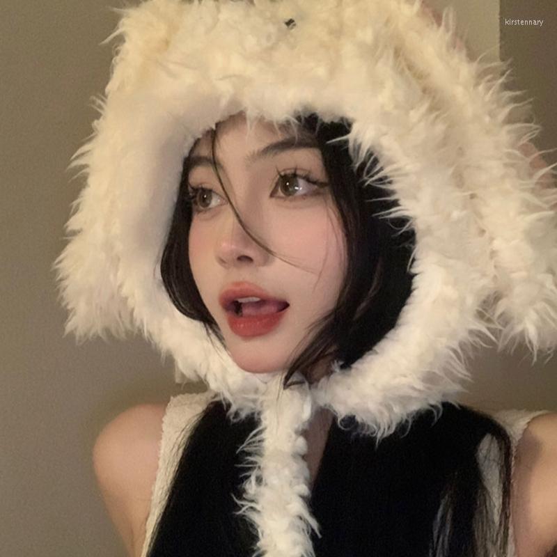 

Berets Cosplay Long Ears Winter Hat Caps Year Party Halloween Easter Warm Fluffy, White