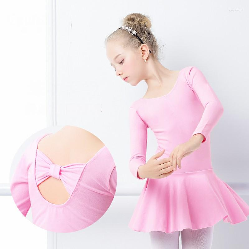 

Stage Wear Cotton Ballet Leotards Dress For Girls Sweet Pink Open Crotch Kids Big Bow Costume Dance, Violet long
