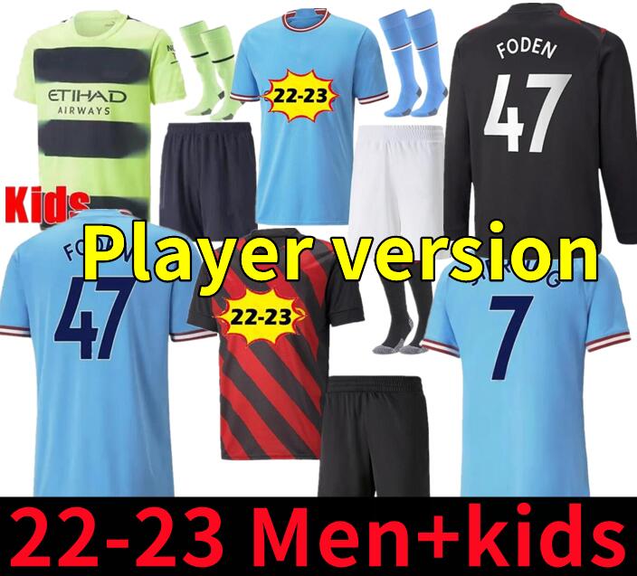 

HAALAND DE BRUYNE ALVAREZ Soccer Jerseys FODEN GREALISH MANs MAHREZ PHILLIPS cities football shirt BERNARDO 22 23 JOAO CANCELO AKANJI Men Kids set fans player kit, Adult