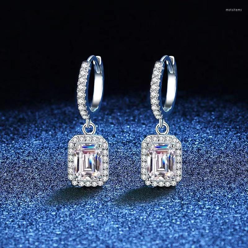 

Hoop Earrings 2ct Emerald Cut Moissanite Huggie For Women S925 Silver Iced Diamond Platinum Plated Pass Test