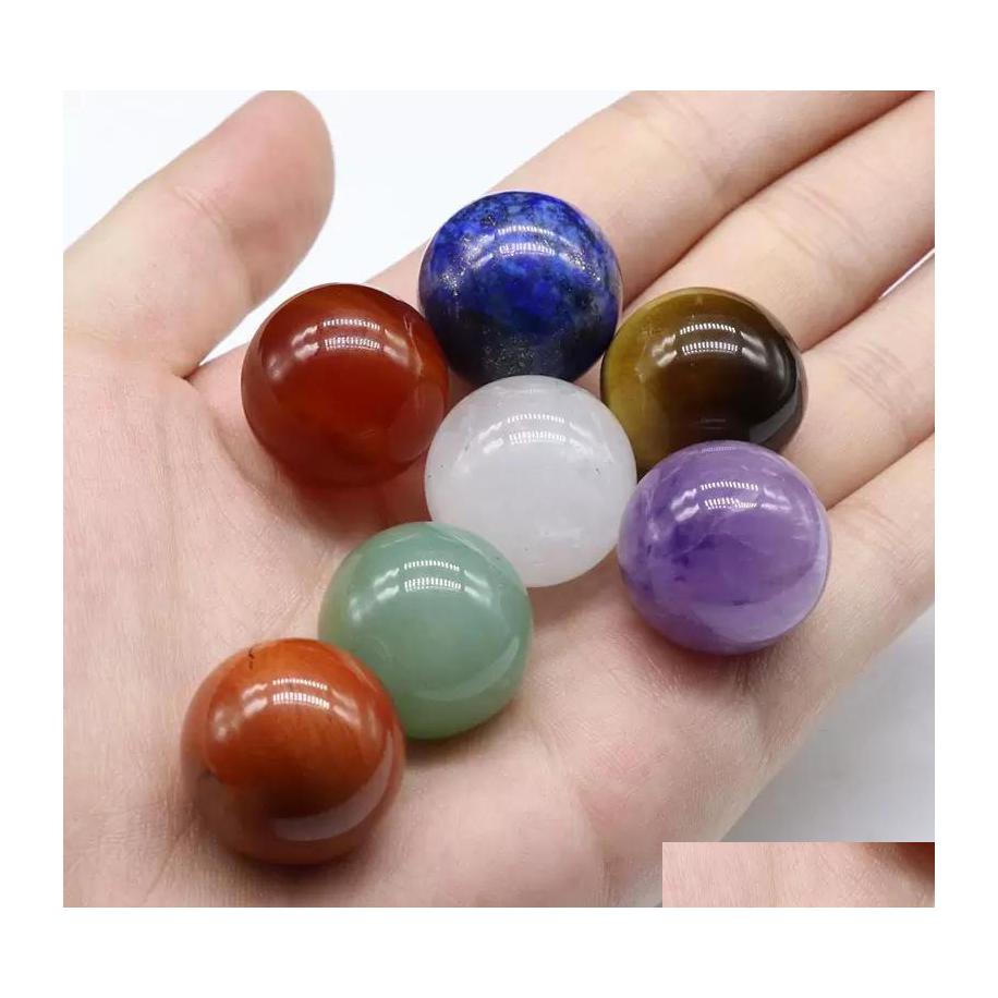 

Stone 20Mm Natural Loose Beads Amethyst Rose Quartz Turquoise Agate 7 Chakra Diy Nonporous Round Ball Yoga Healing Gui Luckyhat Drop Dhtv2