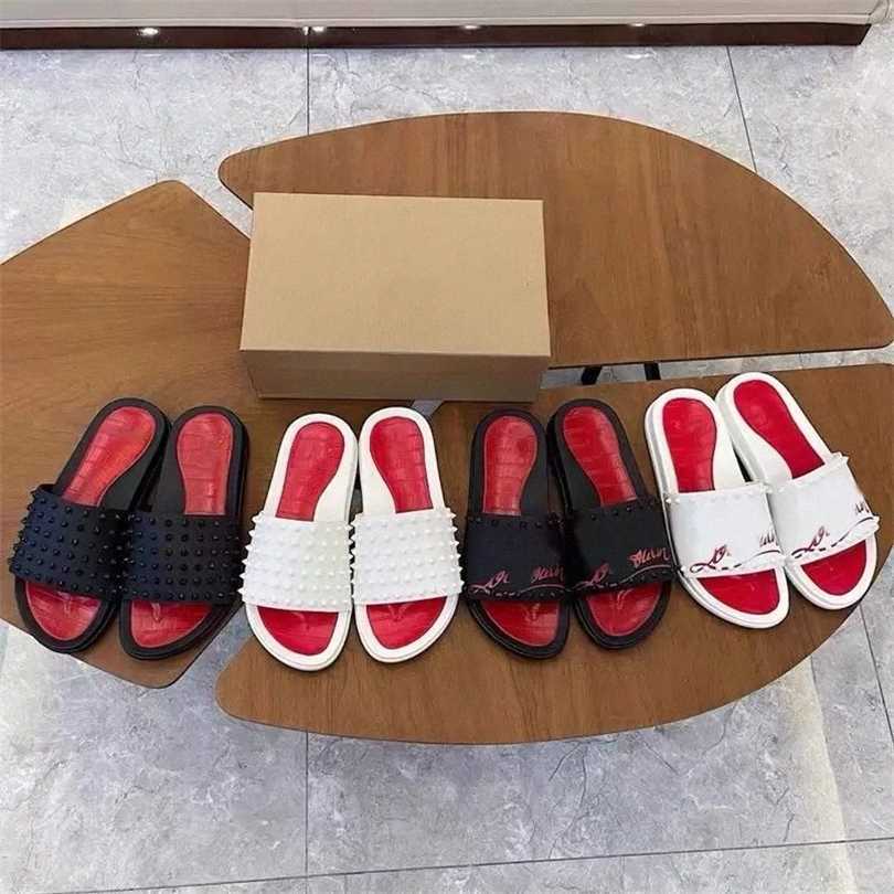 Designer Flat slippers Spikes Studded Slide Slides Platform Mules Man Classic RED Slippers Sandal Mens Thick Rubber Sole BOTTOM Slipper Spike Soles