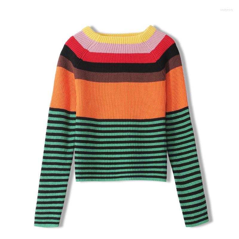 

Women' Sweaters Jumpers Autumn Women Knitting Sweater Warm Striped Rainbow Long Sleeve Cashmere Pullovers O-neck Loose Lady Vintage Tops, Black