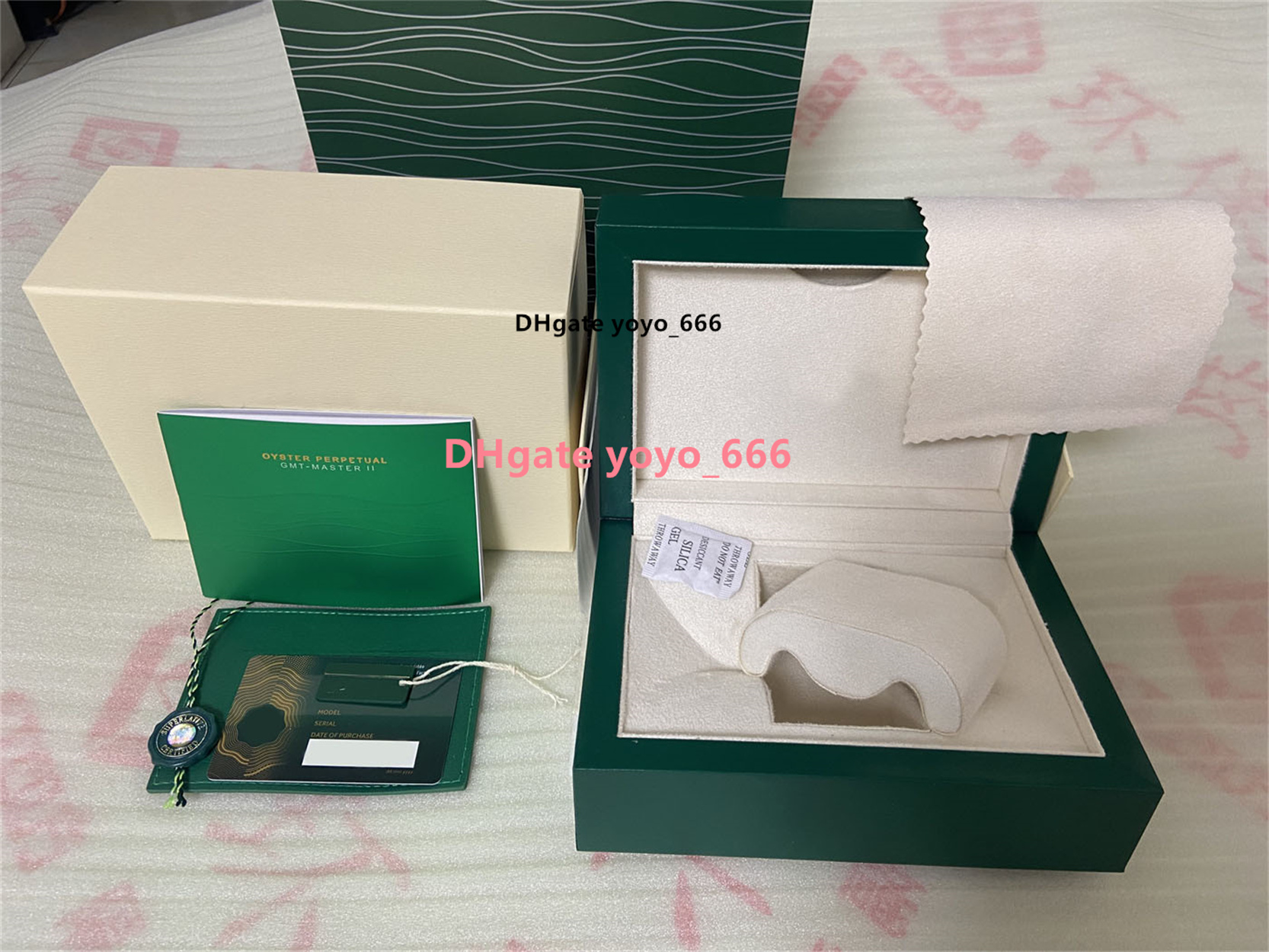

Fashion original wooden watch boxes dark green watch accessories are applicable to 126660 126610 228239 228239 top quality gift box booklet card handbag-a